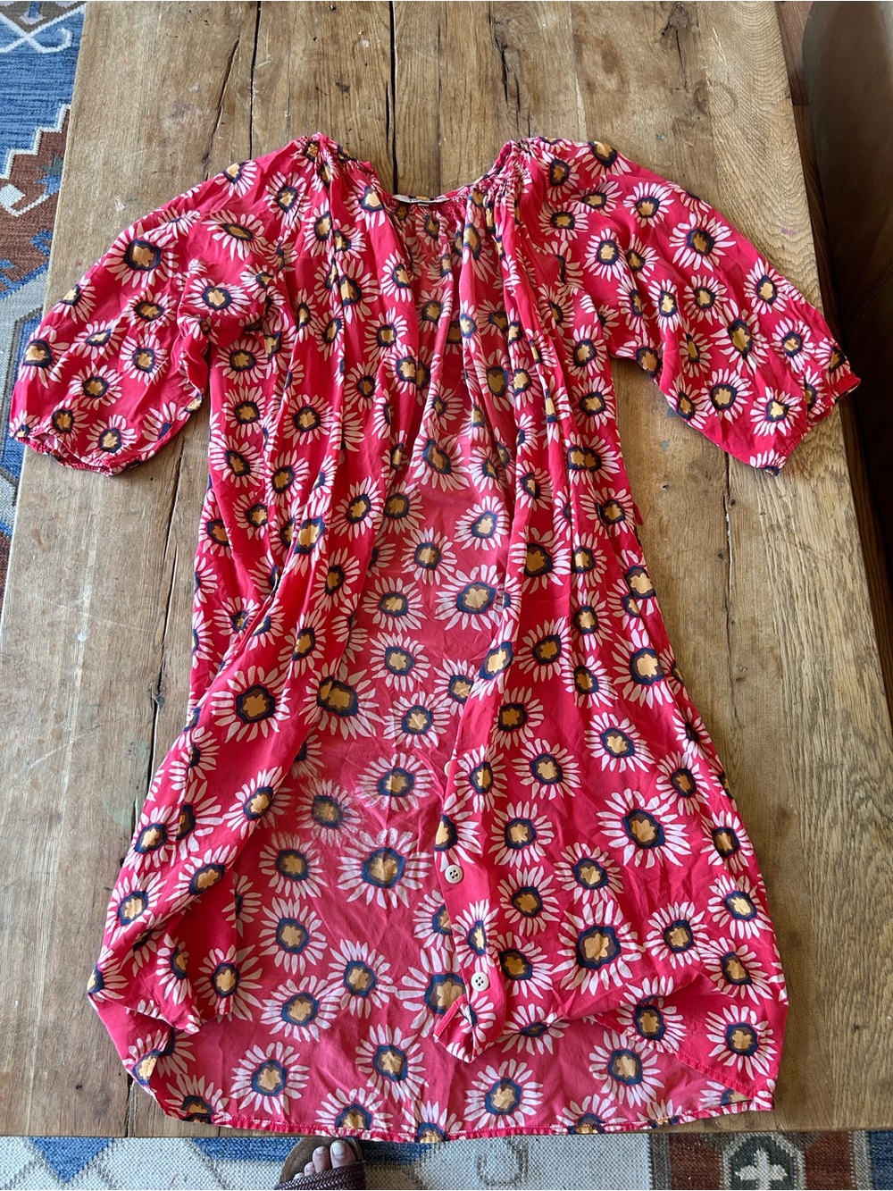 TUCKER VTG button up dress Anthropologie 100% slim real floral sunflower daisy M